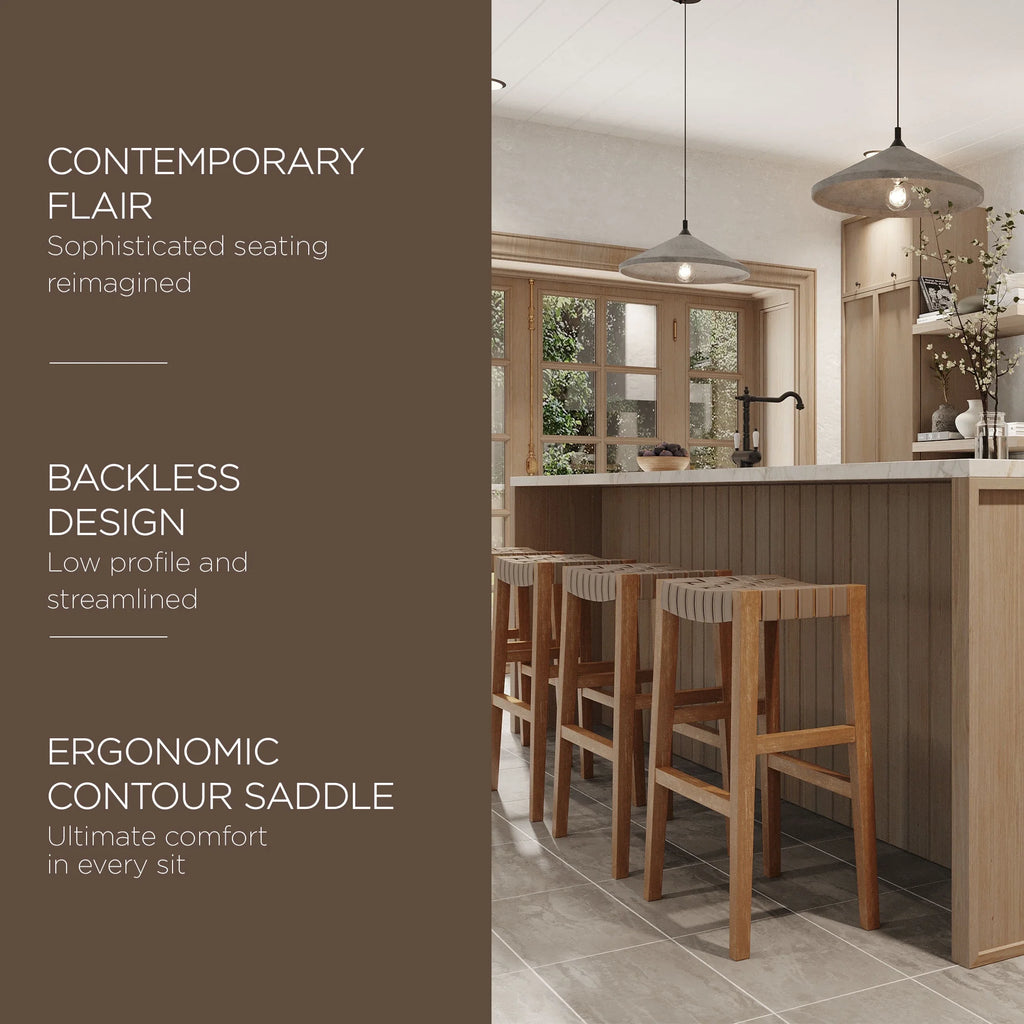 Weathered Natural Wood Bar Stool with Vegan Leather J49088