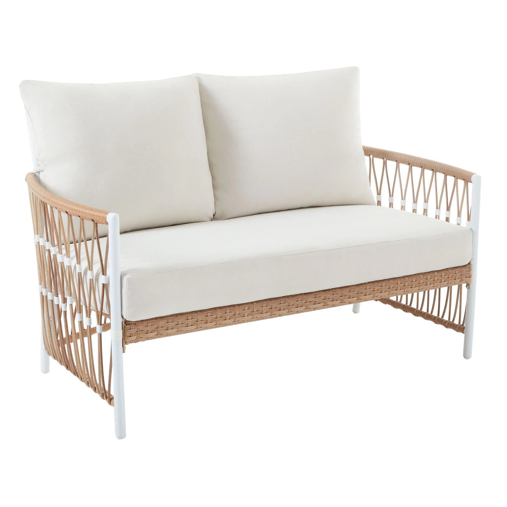 White Wicker Outdoor Loveseat U1545