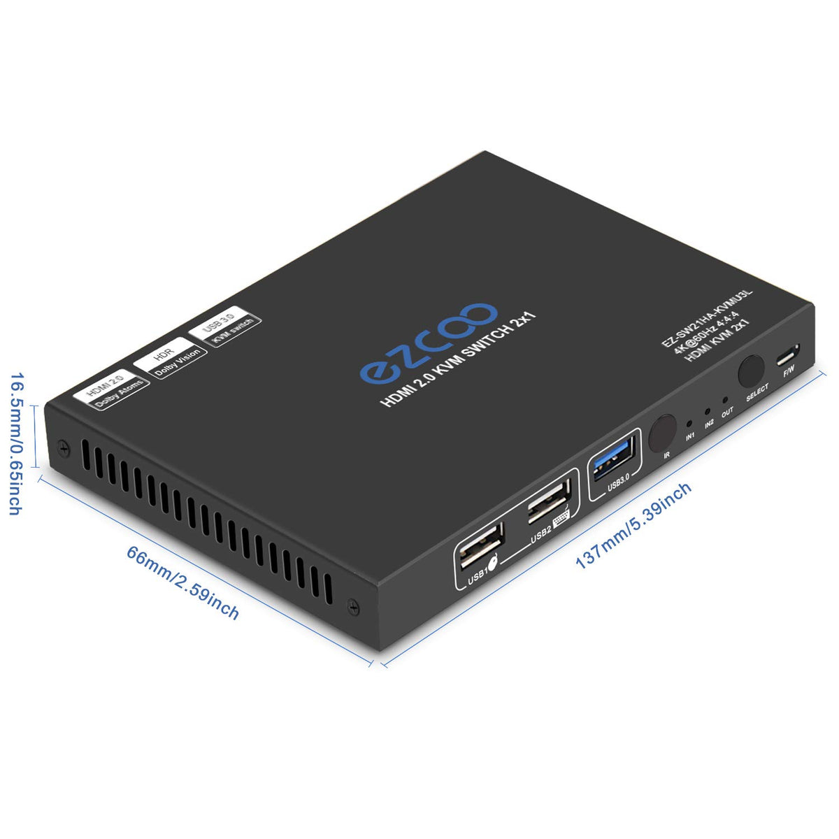 USB 3.0 KVM Switch HDMI 2-Port 4K60 with Stereo Audio Extractor C902