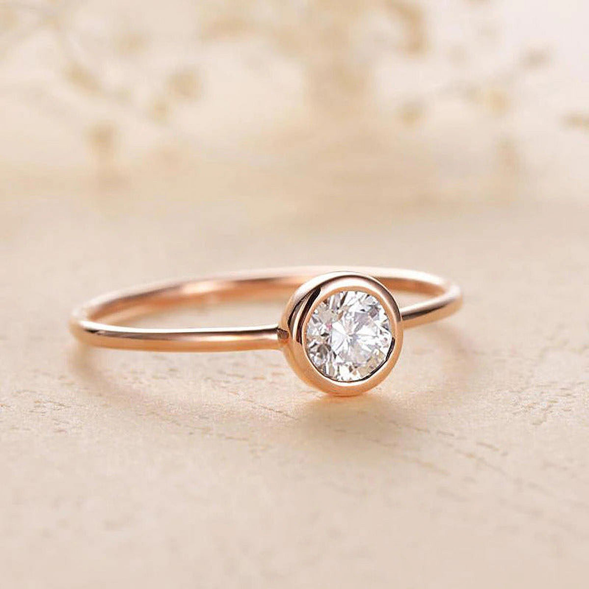 Solid 10K Yellow Gold Moissanite Bezel Set Engagement Ring D94326