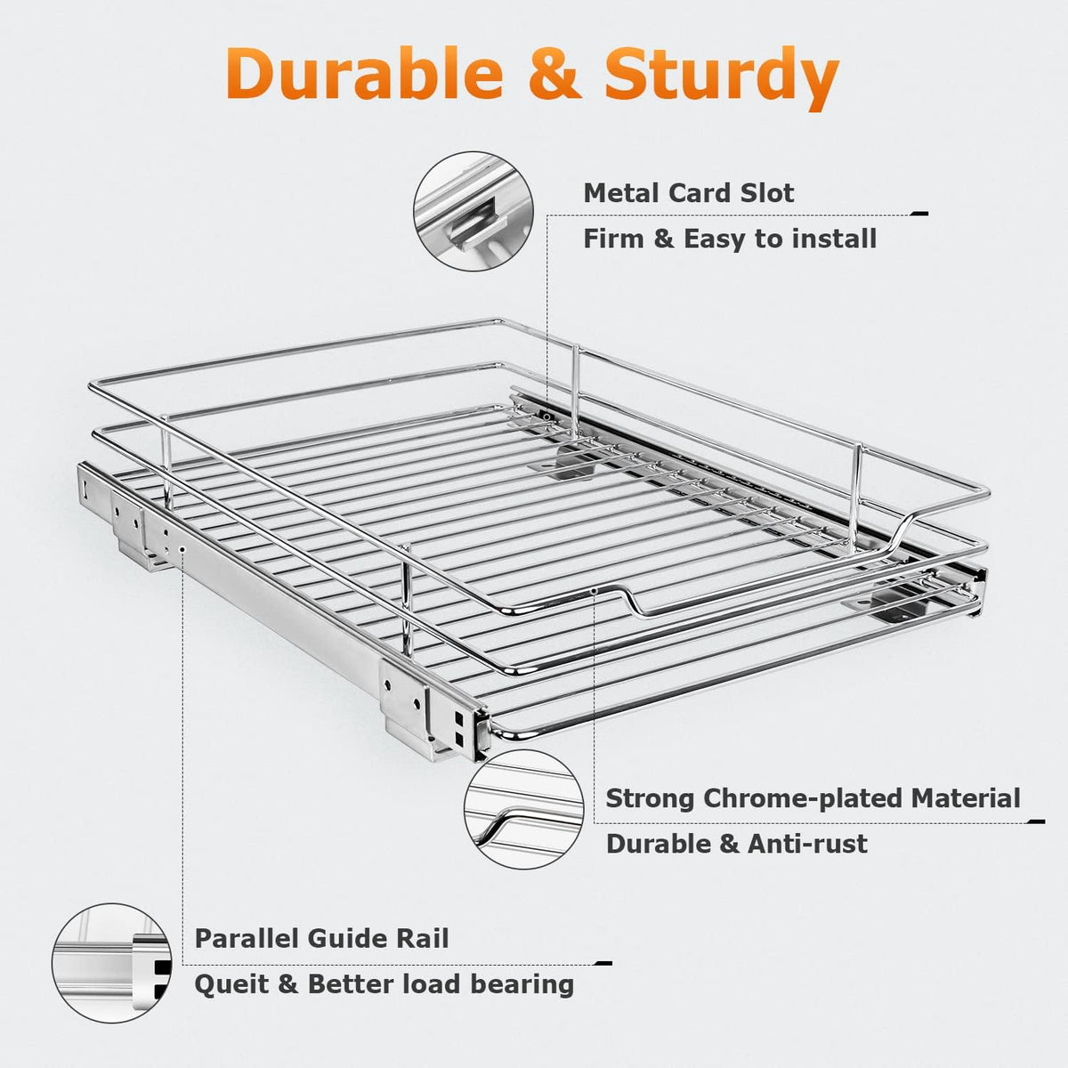 Pull Out Cabinet Organizer, Heavy Duty Slide Out Pantry Shelves, 12.44 W x 16.54 D, Pack of 2 H899