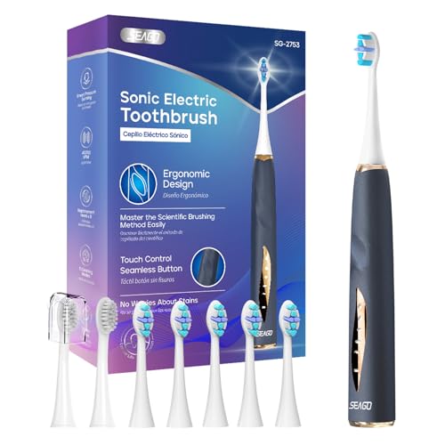 Rechargeable Electric Toothbrush with 8 Brush Heads, 5 Modes, Pressure Sensor E896603