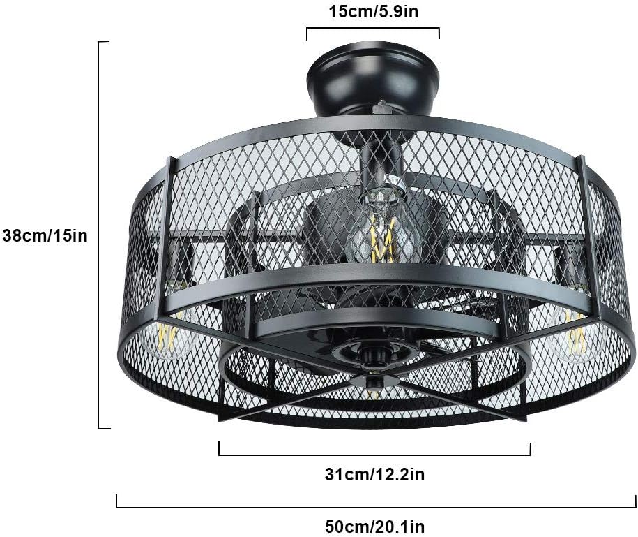 20In Caged Ceiling Fan with Light, 3 Speeds, Remote, Black I663