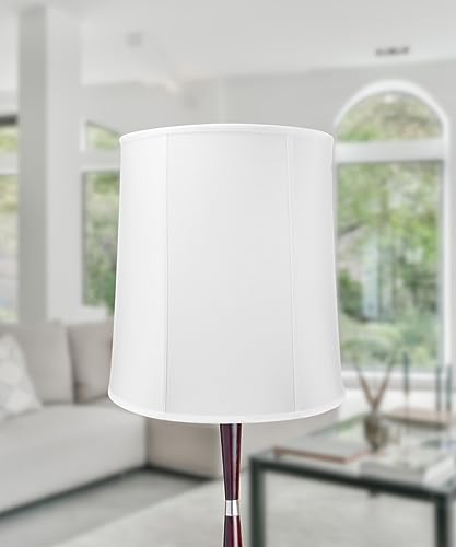 14"x16"x17" Tall Drum Lampshade with White Shantung Fabric K2884