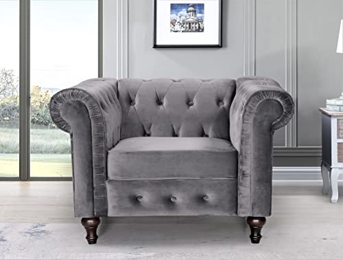 3-Piece Velvet Chesterfield Sofa Set, Grey X300