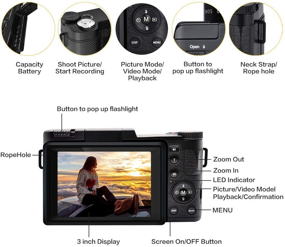 2.7K 30MP Full HD Digital Camera with Retractable Flash and 3 Inch Flip Screen Z8809