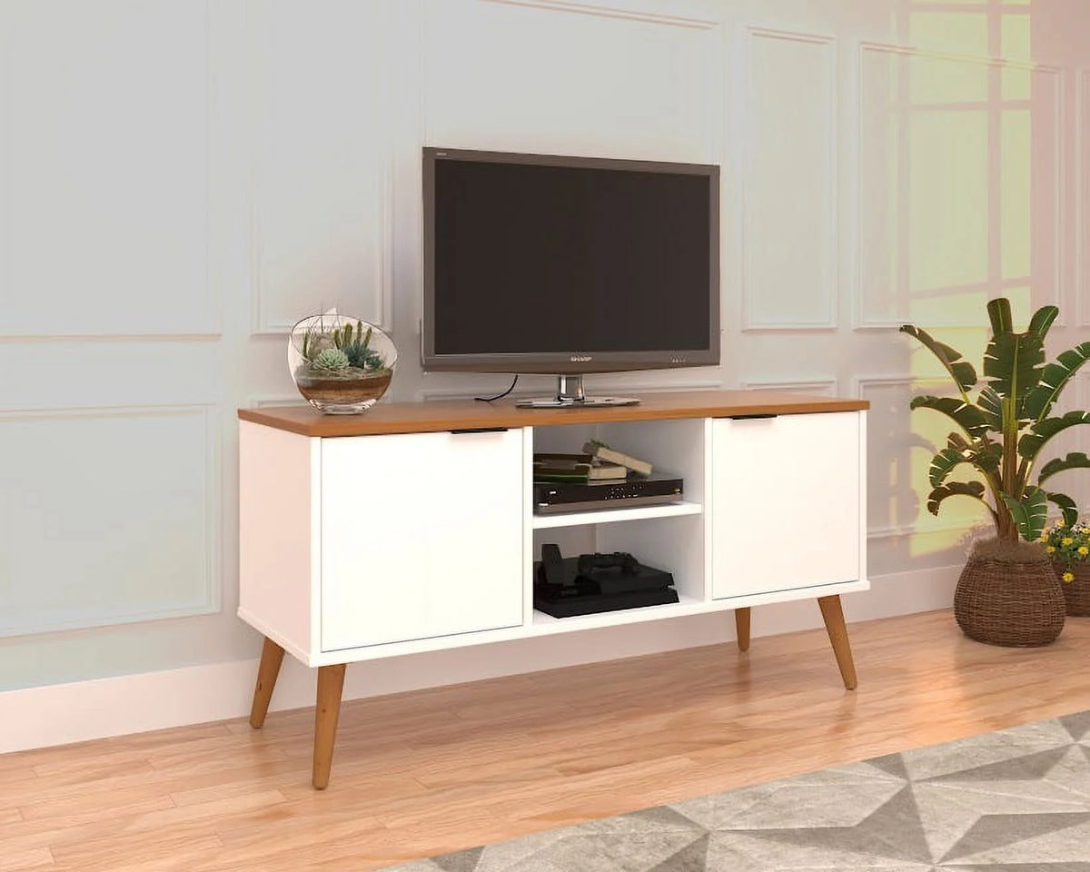 White 2 Door 2 Shelf Solid Wood TV Stand T9043