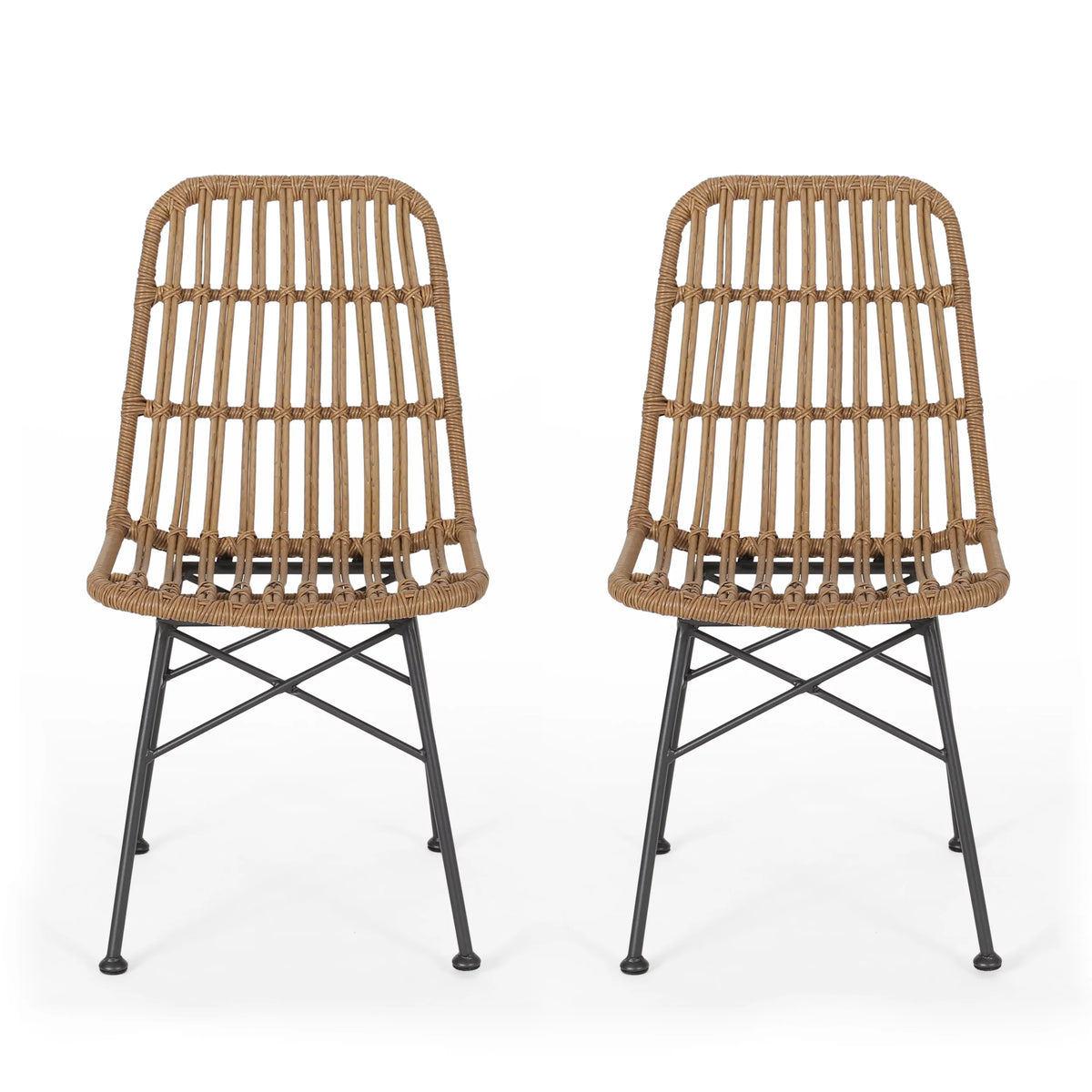 Light Brown Black Wicker Dining Chairs Set of 2 B206719