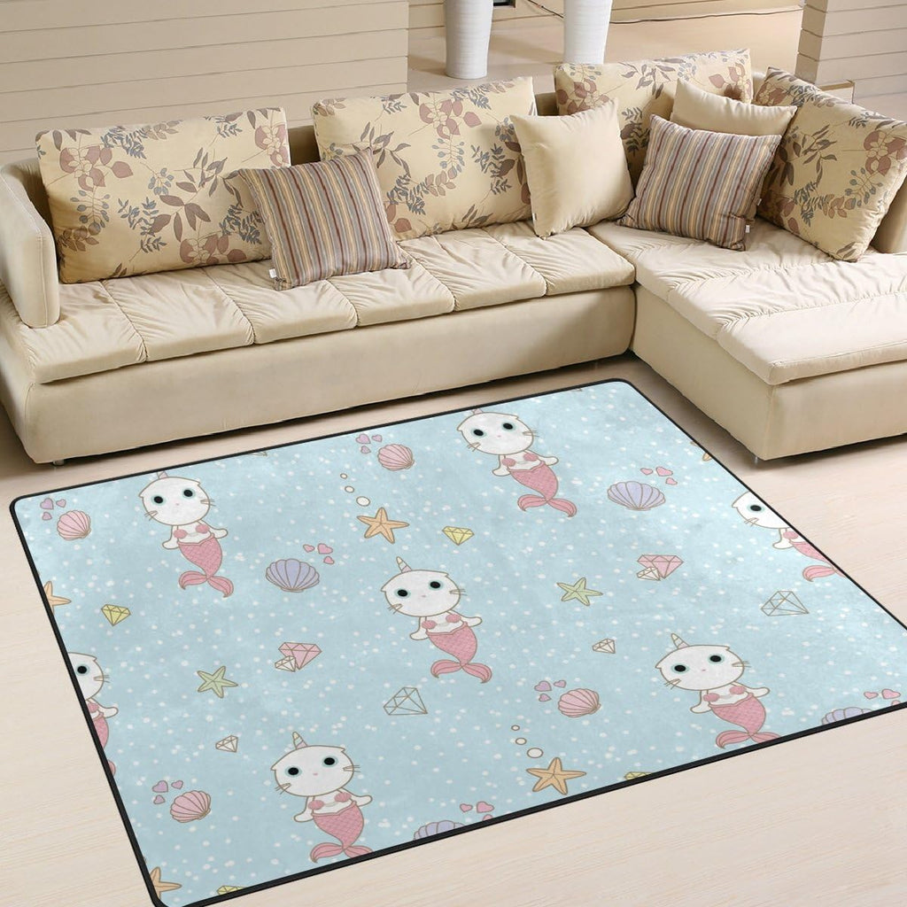Cute Cat Unicorn Mermaid Lightweight Area Rug I210249