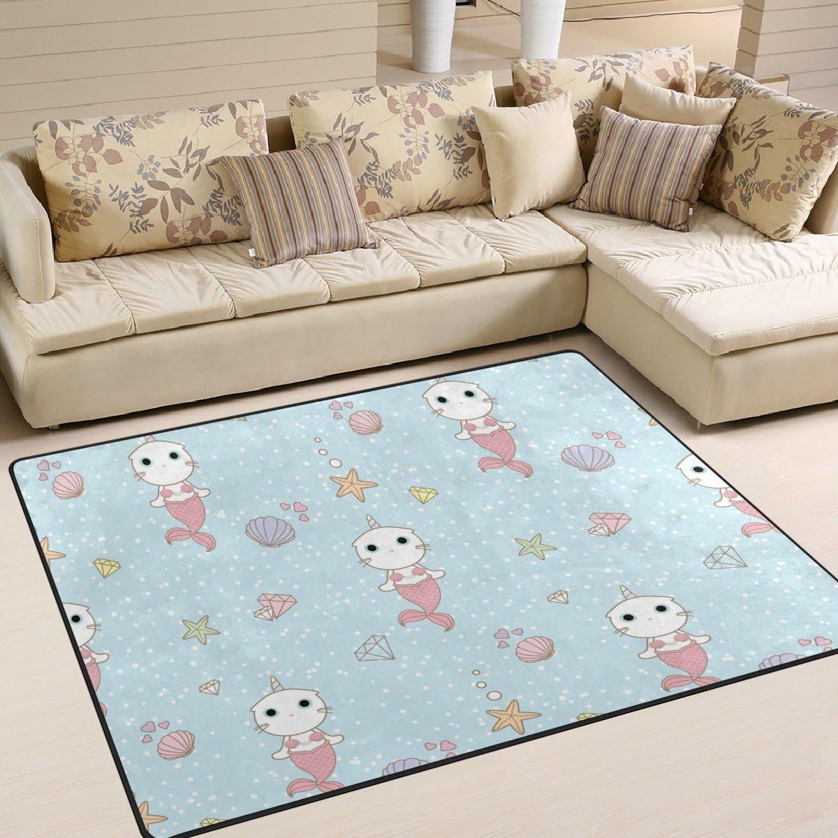 Cute Cat Unicorn Mermaid Lightweight Area Rug I210249