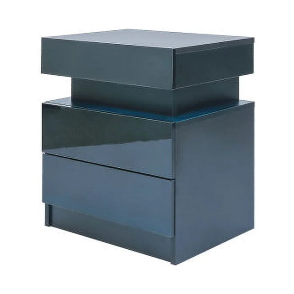 Black LED Nightstand with 2 High Gloss Drawers L63598