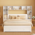 White Full Size Wood Platform Bed with Bookcase Headboard and Drawers B30197