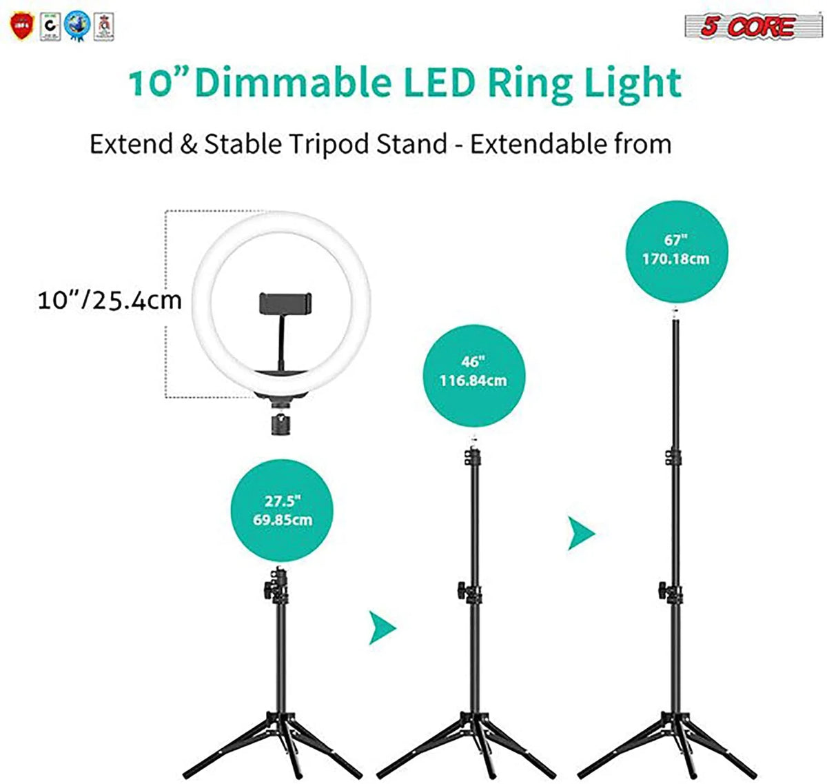 10" LED Ring Light with Tripod Stand Phone Holder Q6556