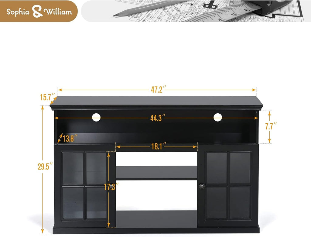 Black Fireplace TV Stand with Insert Fireplace and Adjustable Shelves T5889