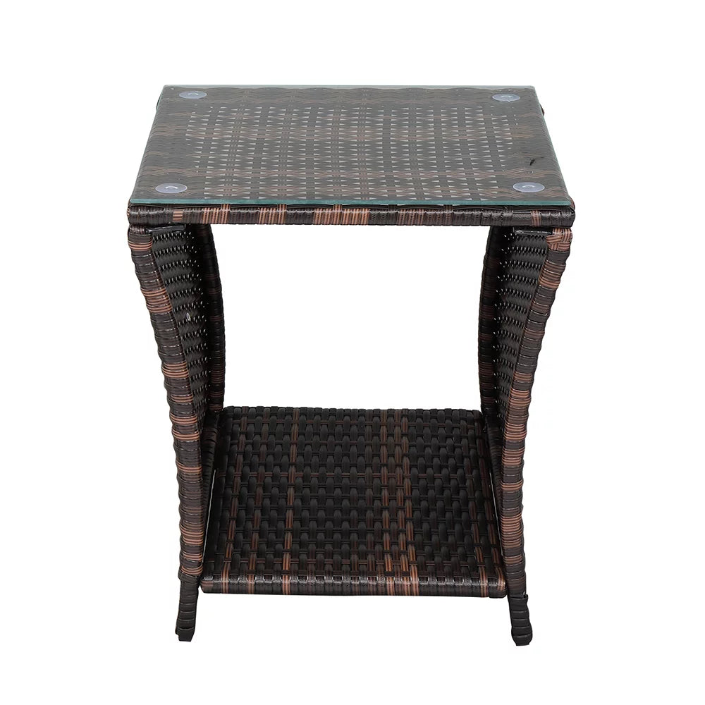 Square Tempered Glass Top Wicker Rattan Side Table with Storage P73799