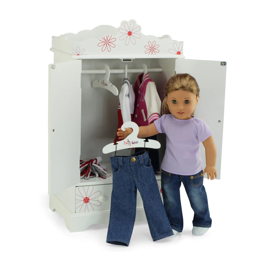 18 Inch Doll Clothes Storage Closet Armoire with 3 Notched Doll Clothes Hangers P37493