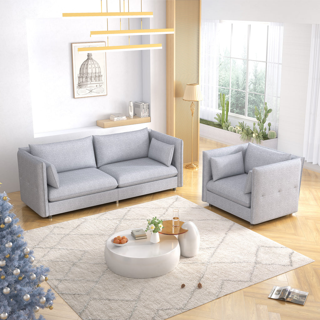 Light Grey Linen Fleece 2 Pieces Sofa Set Z712