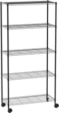 5-Tier Rolling Wire Shelving with Wheels, Black Y204