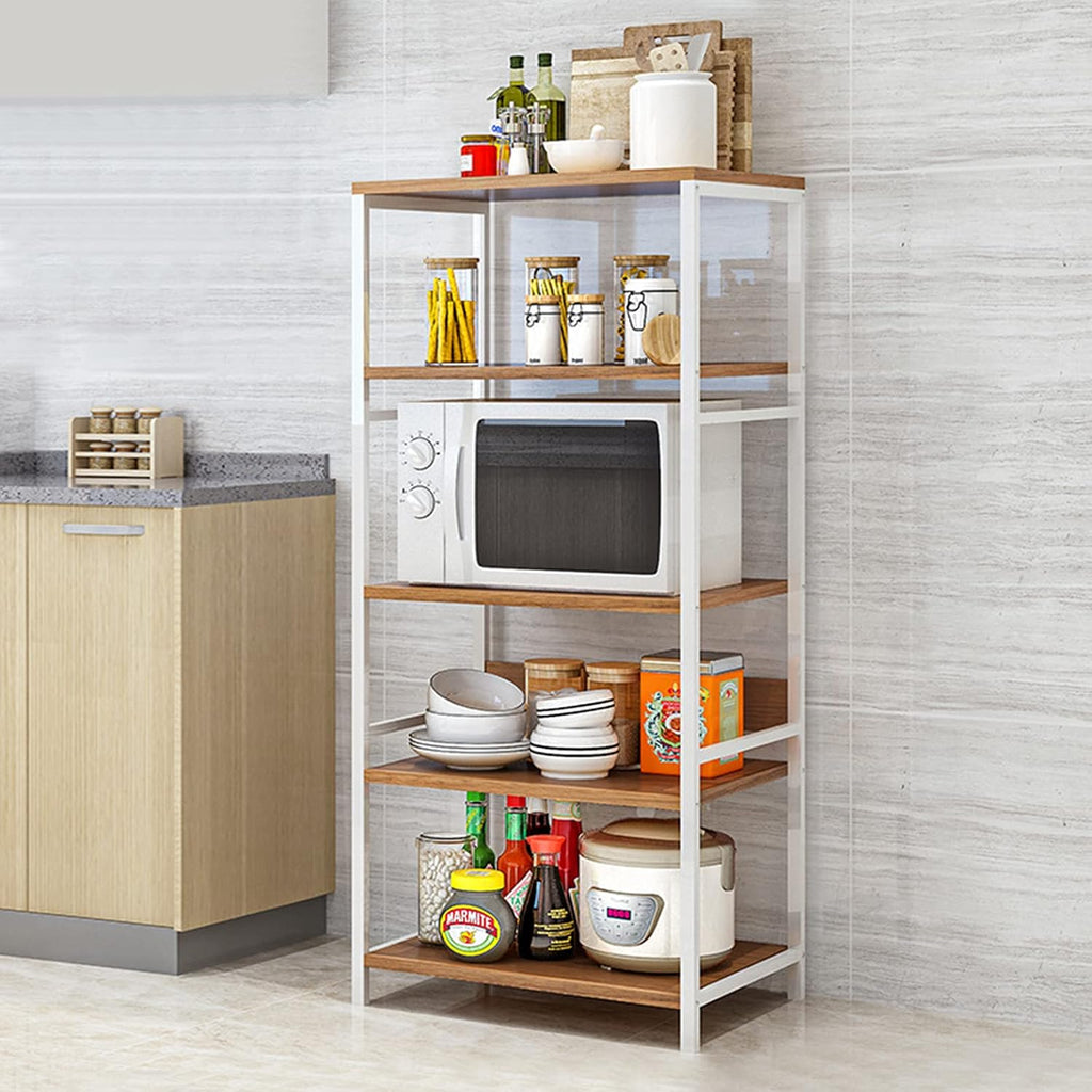 5 Tier Industrial Bookshelf with Metal Frame, Rustic Wood and Metal Shelving Unit, Oak X64236