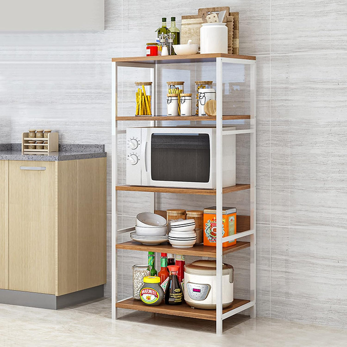 5 Tier Industrial Bookshelf with Metal Frame, Rustic Wood and Metal Shelving Unit, Oak X64236