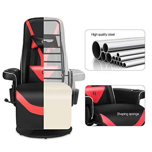 Black White Ergonomic Recliner Gaming Chair with Footrest and Cupholders W220347