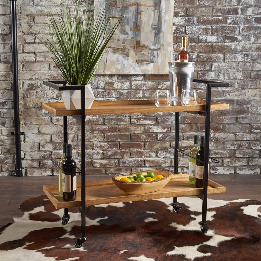 Natural Finish Black Wooden Bar Cart Z78921