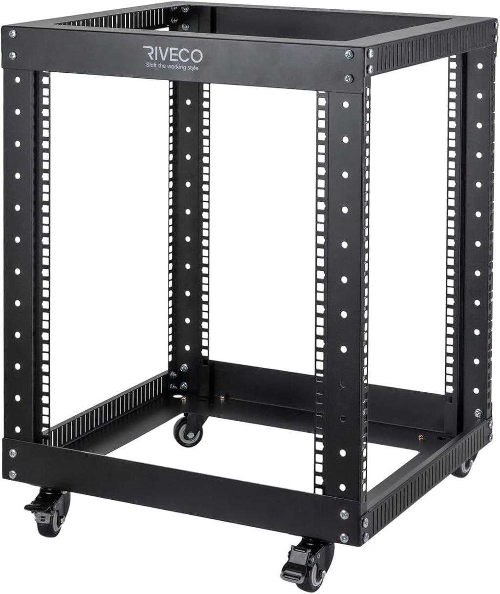 12U Open Frame Server Rack with Casters Black H17036