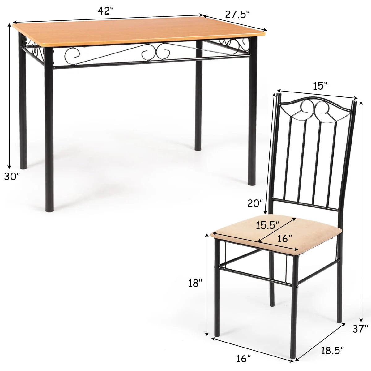 5 PC Wood Metal Dining Set with Table and 4 Chairs R172686