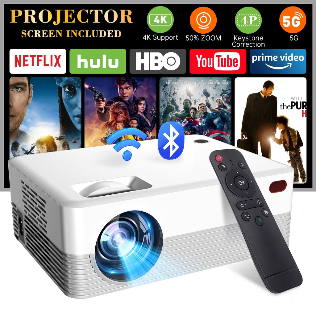 5G WIFI Bluetooth Mini Projector with Native 1080p Support 4k resolution O774705