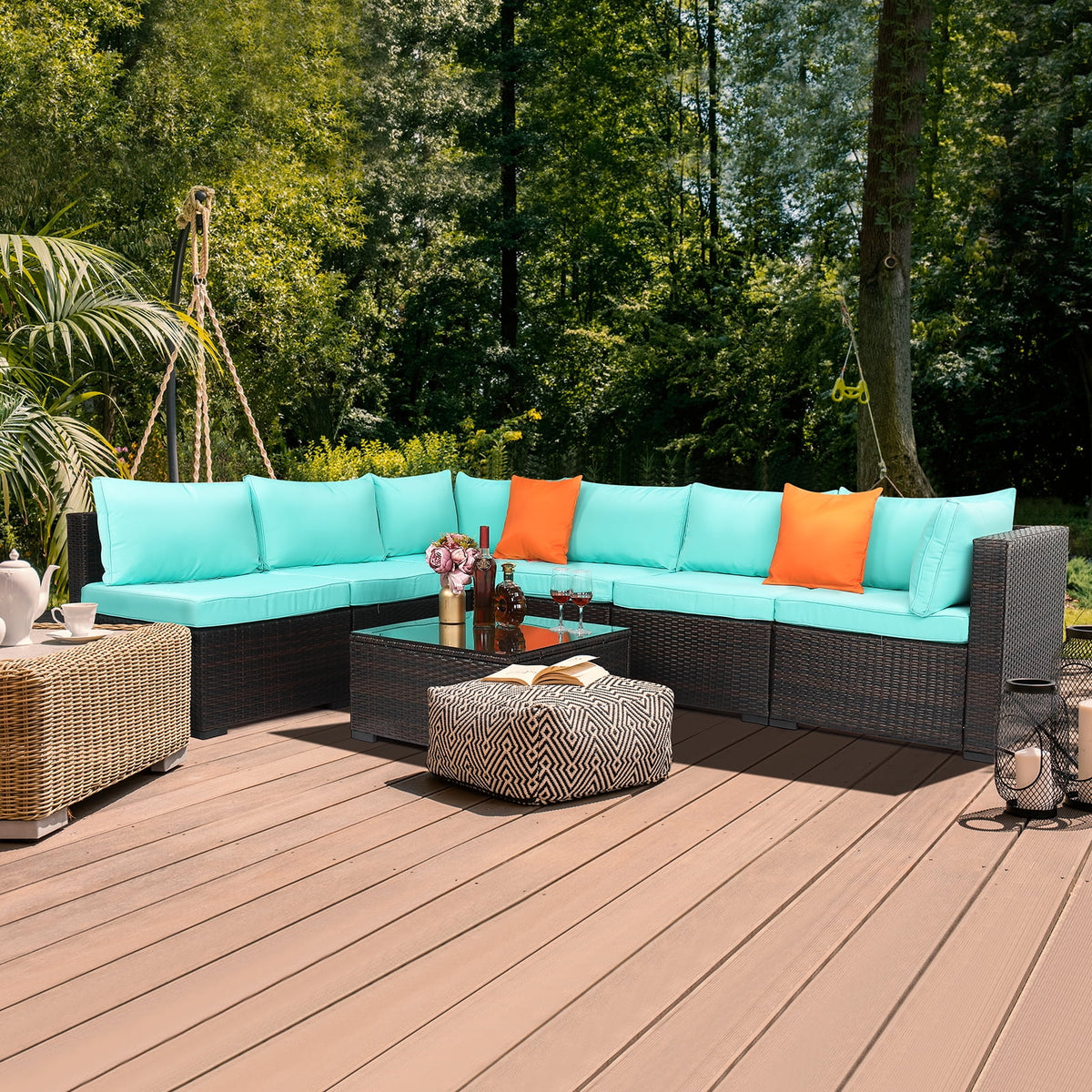 7 Pieces Outdoor Patio Rattan Sofa Sectional Furniture X43788