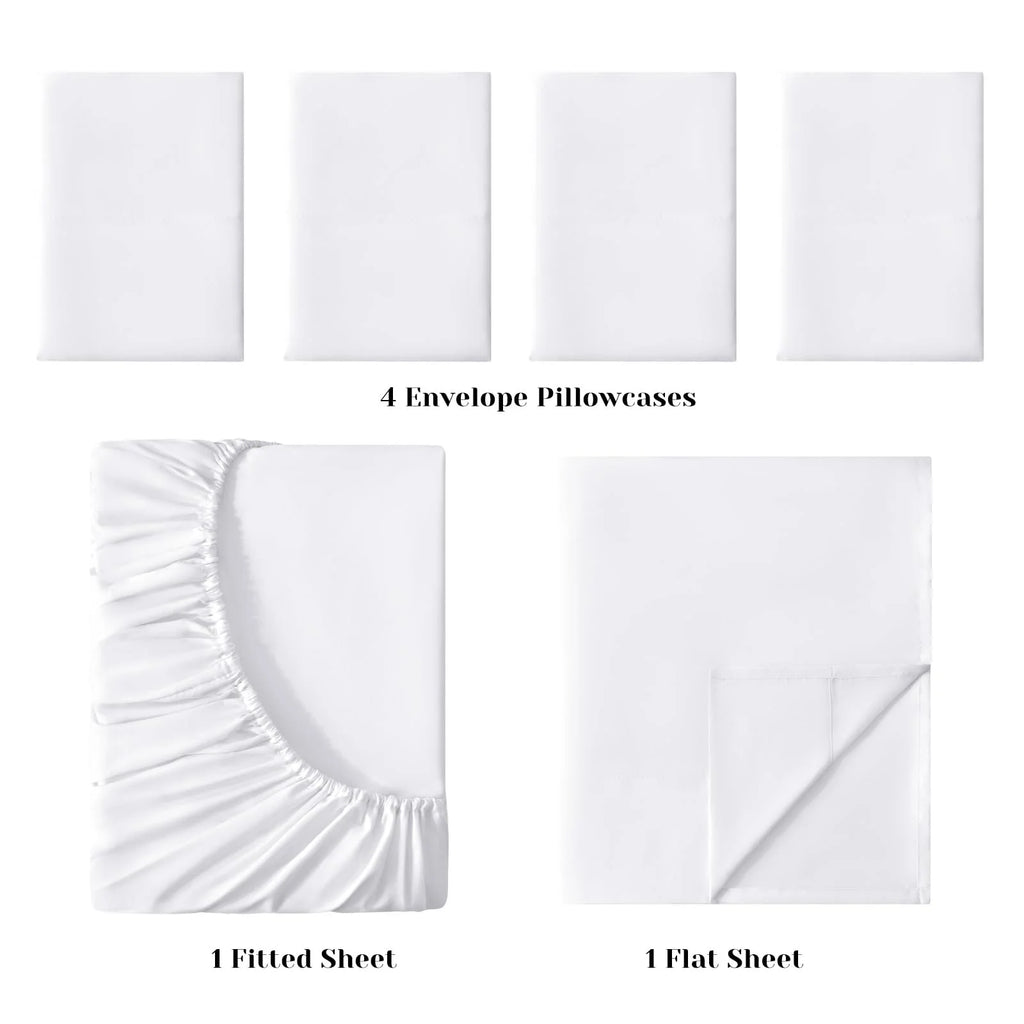 White 6 Piece 1800 Thread Count Microfiber King Size Bed Sheets Set with 15 Inch Deep Pocket Fitted Sheet G119643