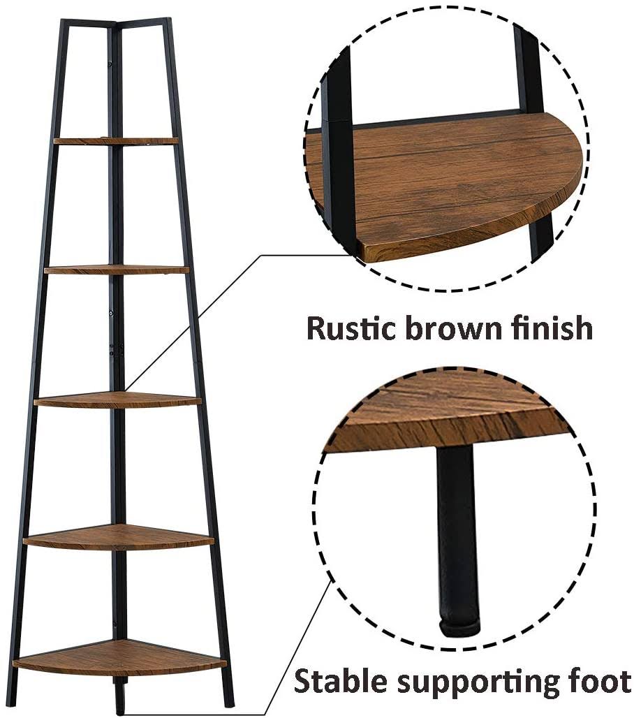 5-Shelf Industrial Corner Bookcase X8386