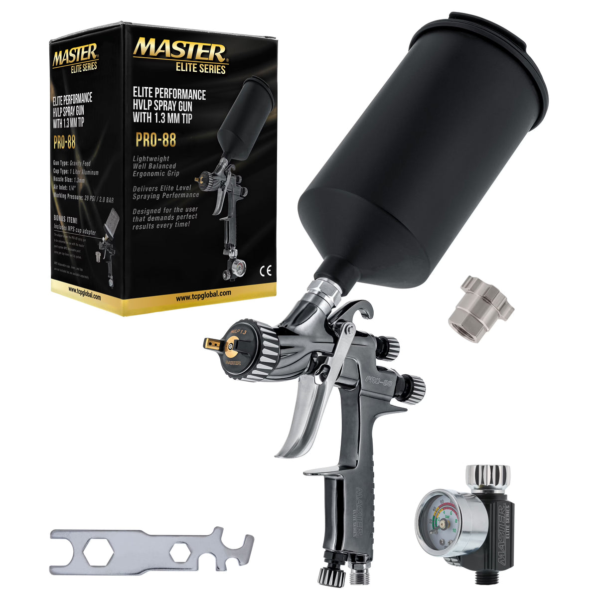 HVLP Spray Gun with 1.3mm Tip and Air Pressure Regulator Gauge P360575