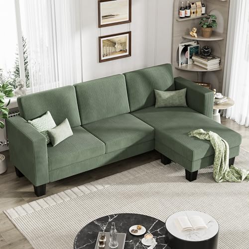 Cream Corduroy L-Shaped Convertible Sectional Sofa 3 Seater E77108