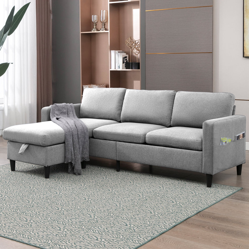Light Gray L-Shaped Sectional Sofa with Storage Ottoman S1097