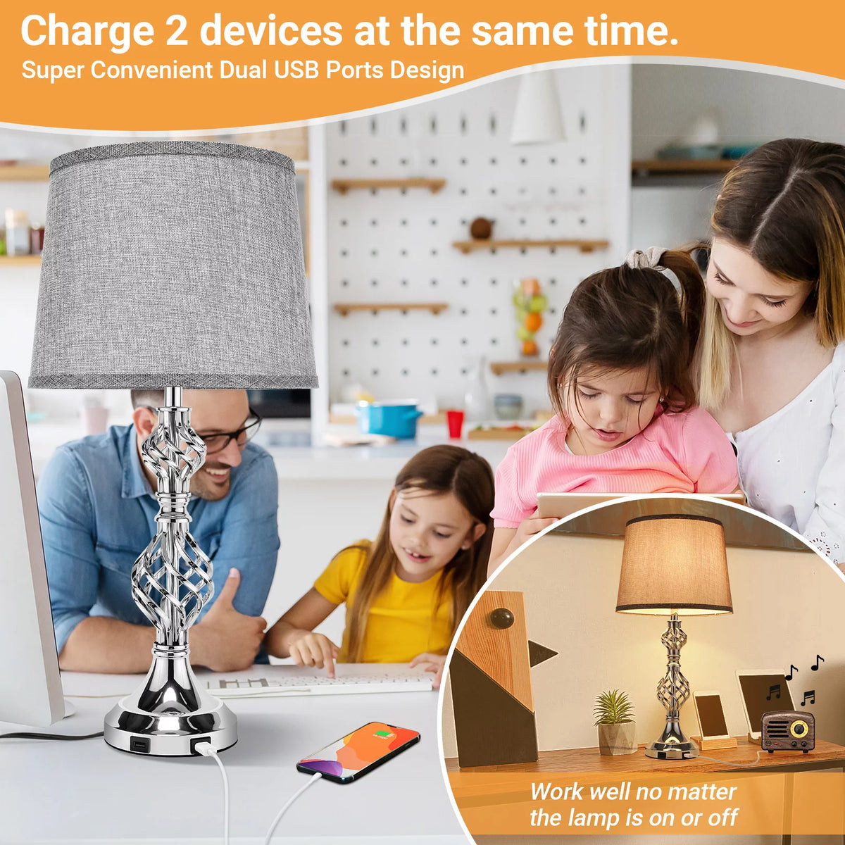 Gray Set of 2 Touch Control Dimmable Table Lamps G88071
