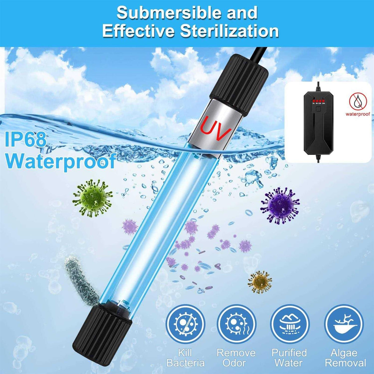 11 W UV Sterilizer Aquarium Submersible Lamp with Timer E6856
