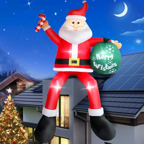 7 FT Christmas Inflatable Santa Claus with Green Gift Bag Built-in LED Lights P1025