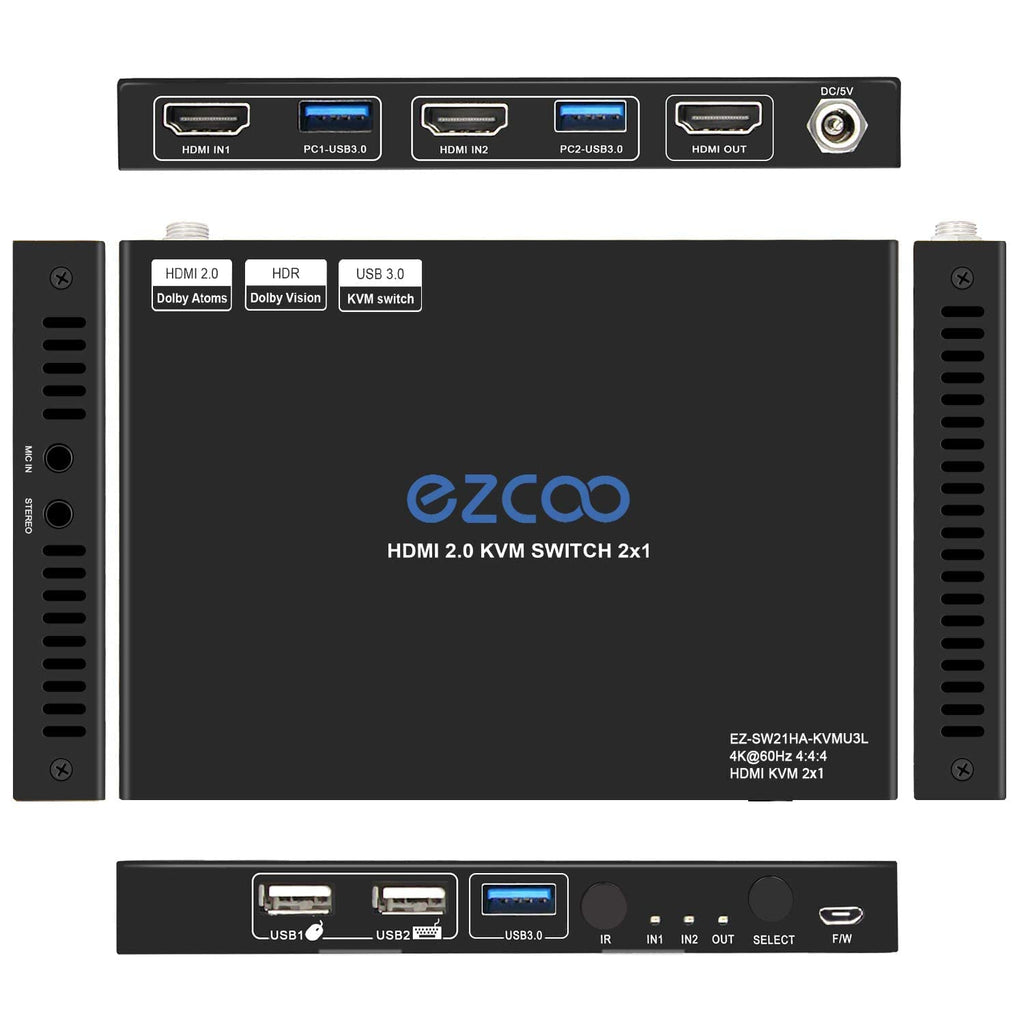 USB 3.0 KVM Switch HDMI 2-Port 4K60 with Stereo Audio Extractor C902
