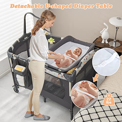 4 in 1 Pack and Play with Bassinet and Changing Table F981