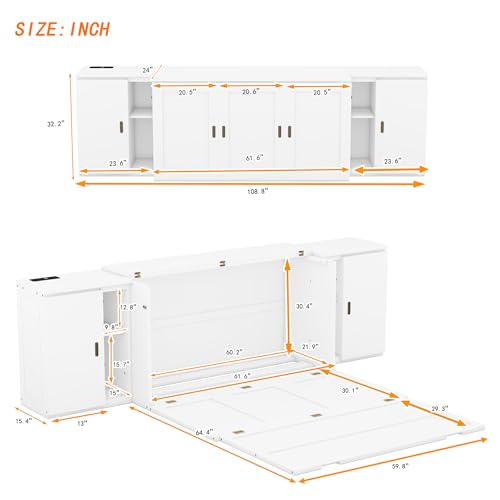 Queen Size Solid Wood Murphy Bed with USB Ports K7094