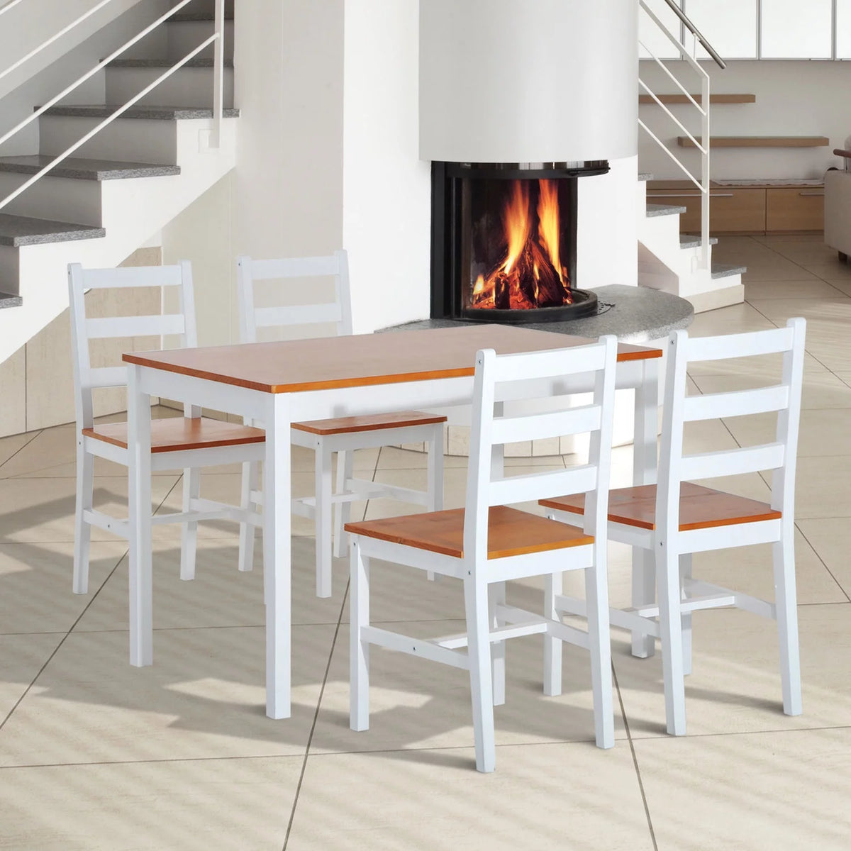 5 Piece Solid Pine Wood Table and High Back Chair Dining Set O602
