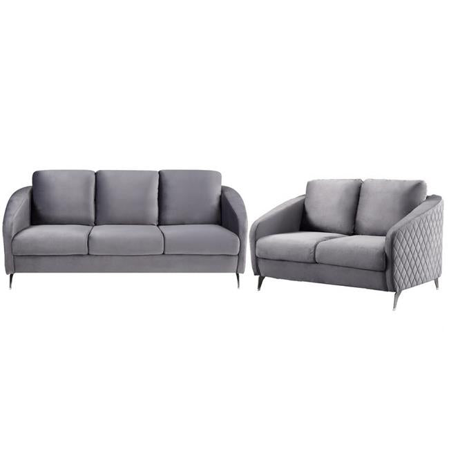 Gray Velvet Sofa & Loveseat Set, 2 Piece E74646