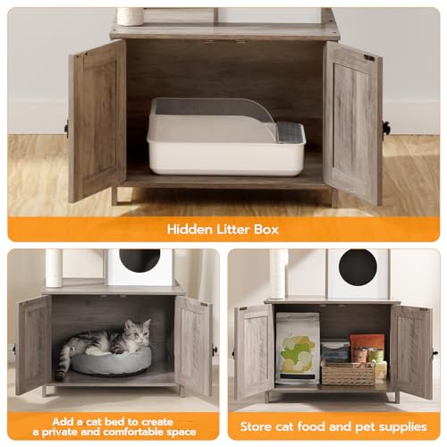 Wooden Cat Tree with Litter Box Enclosure D973