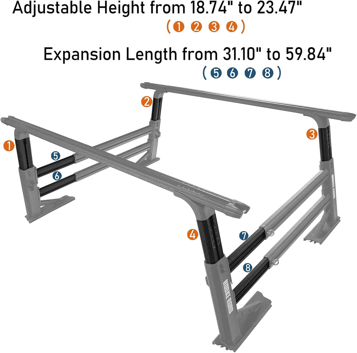 Overland Truck Bed Cargo Rack Extendable Aluminum Truck Ladder Rack Adjustable Height Heavy Duty M774398