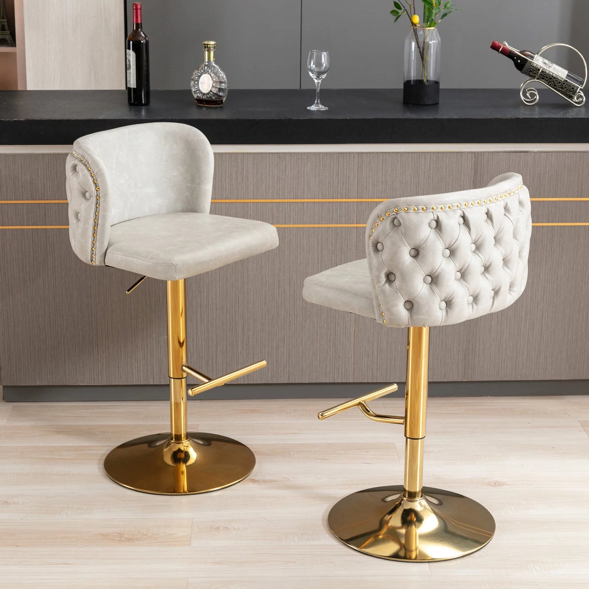 Beige Upholstered Bar Stools Set of 2 M272