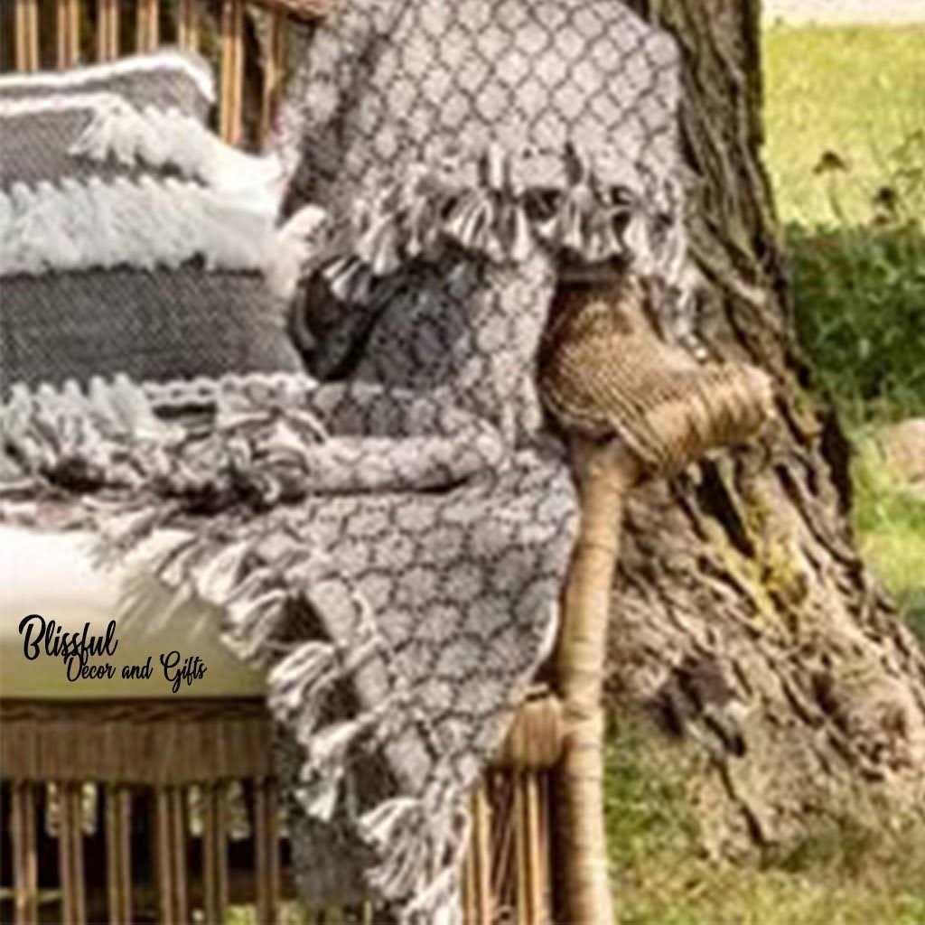 Honeycomb Pattern Hand Woven 50 x 60 inch Throw Blanket with Hand Tied Tassels H77391