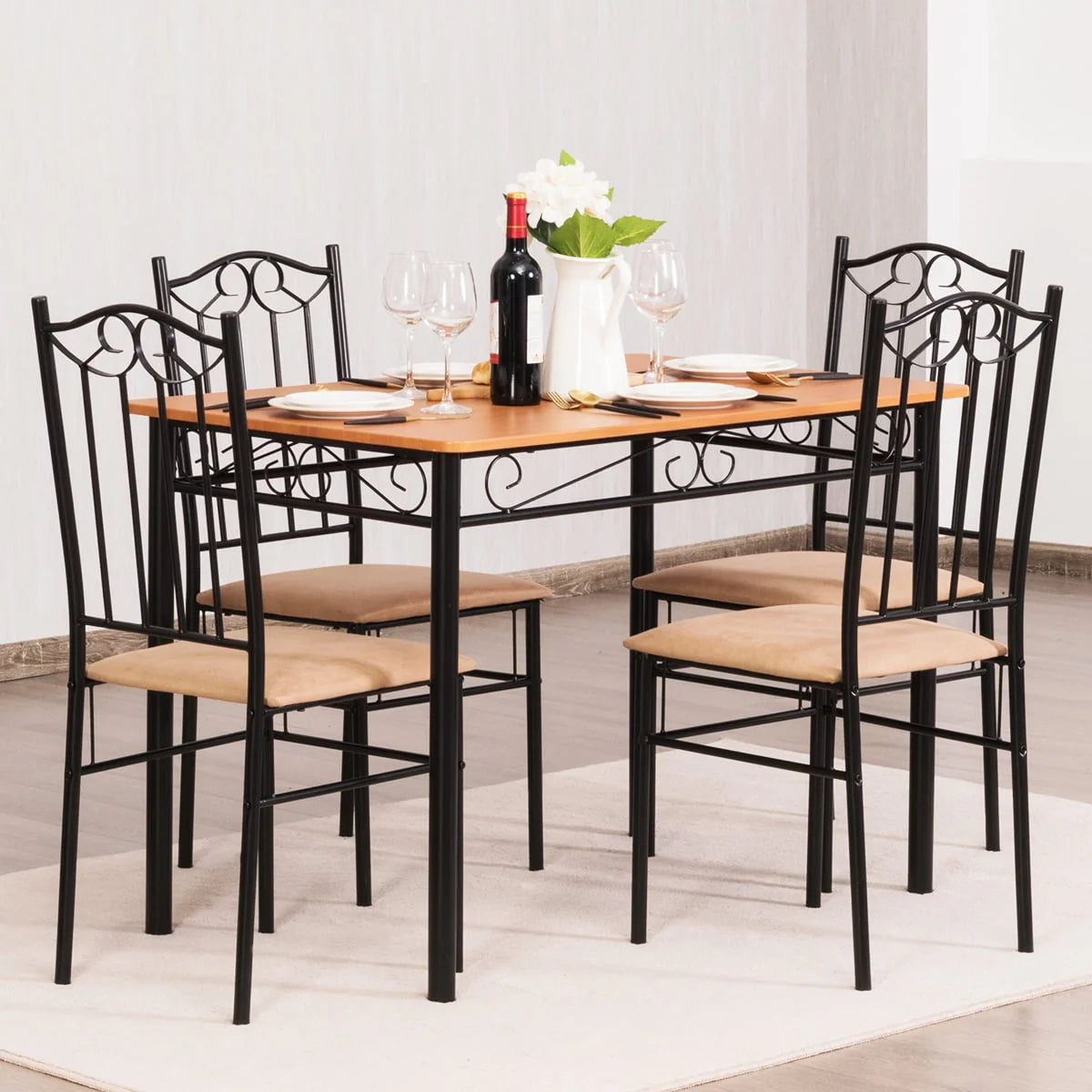 5 PC Wood Metal Dining Set with Table and 4 Chairs R172686