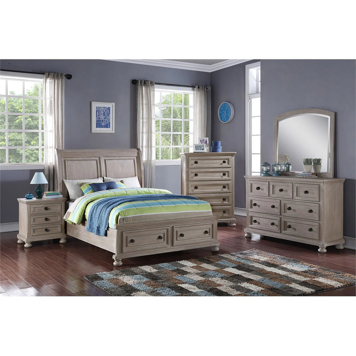 4PC Wood Twin Bedroom Set with Chest in Pewter V58347