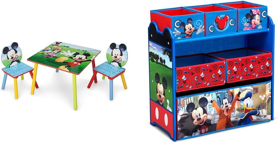 Kids Table and Chair Set with 2 Chairs and 6 Bin Toy Organizer W739472